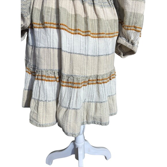 Free People Striped Puff Sleeve Mini Dress Cottage Core Boho Smocked Dress Sz L - Picture 4 of 16